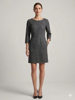 Theory Gray Stretch Wool 3/4 Sleeve Tailored Sheath Work Office Dress Size 2